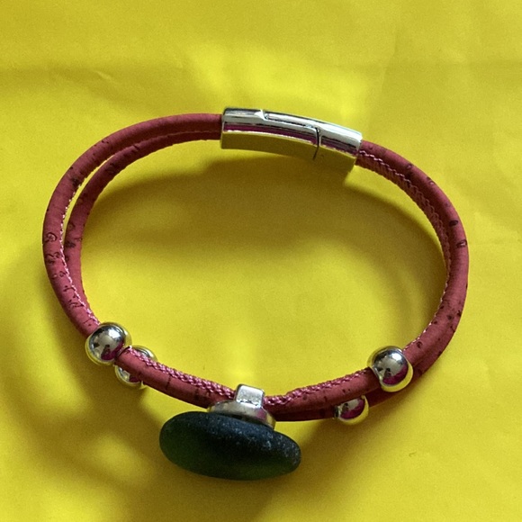 Handmade Cork Bracelet with Beads and Sea- Glass - Picture 2 of 5